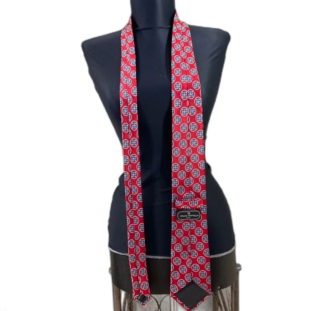 Bruno Piattelli Tie Men's Geometric Floral Handmade  Silk Necktie 60” Foulard